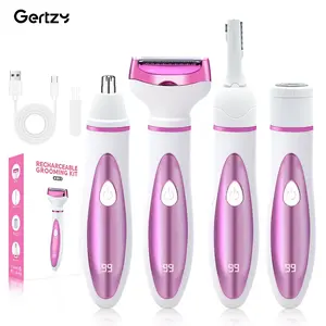 Gertzy Women's Bikini Trimmer & Nose Hair Clipper, 4-In-1 Rechargeable Shaver with LCD Display, Epilator Hair, Perfect Gift for Her