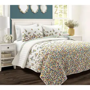 Lush Decor Boho Botanical Leaf  Quilt 3Pc King