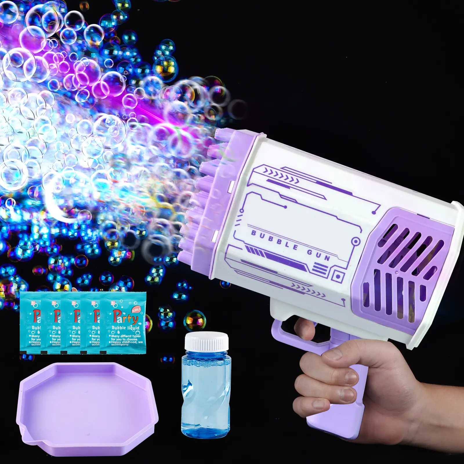 Bubble Machine Bubble Blaster Toys for Kids Bubble Maker with 69 Holes and Colorful Lights