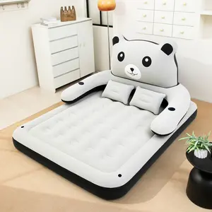 Inflatable Air Mattress with Removable Backrest, Pillows, and Cup Holders – Cute Photo Prop Portable Blow-Up Air Sofa Bed for Indoor and Outdoor Use, Travel Bed for Camping, Garden, Back-to-School Season, Gift - Inflatable Furniture (Bear Theme)
