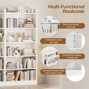 Costoffs Modern 6/7-Layer Veneer Wood Floor Standing Bookshelf - Rustic Office Furniture, Adjustable Open Shelves, Tall Decor with Open Top & Raised Base, Room Storage, Home Organization Storage for Study