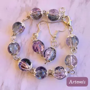 Greek Goddess Jewelry Set: Crackled Glass Bracelet & Earrings - Mythology Gift