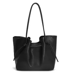 Trending Vegan PU Leather Tote Bag | Minimalist Vintage Drawstring Design | Large Capacity Shoulder Bag for Work, Travel & Everyday Use | Aesthetic Versatile Handbag for Women | Durable Spacious Purse