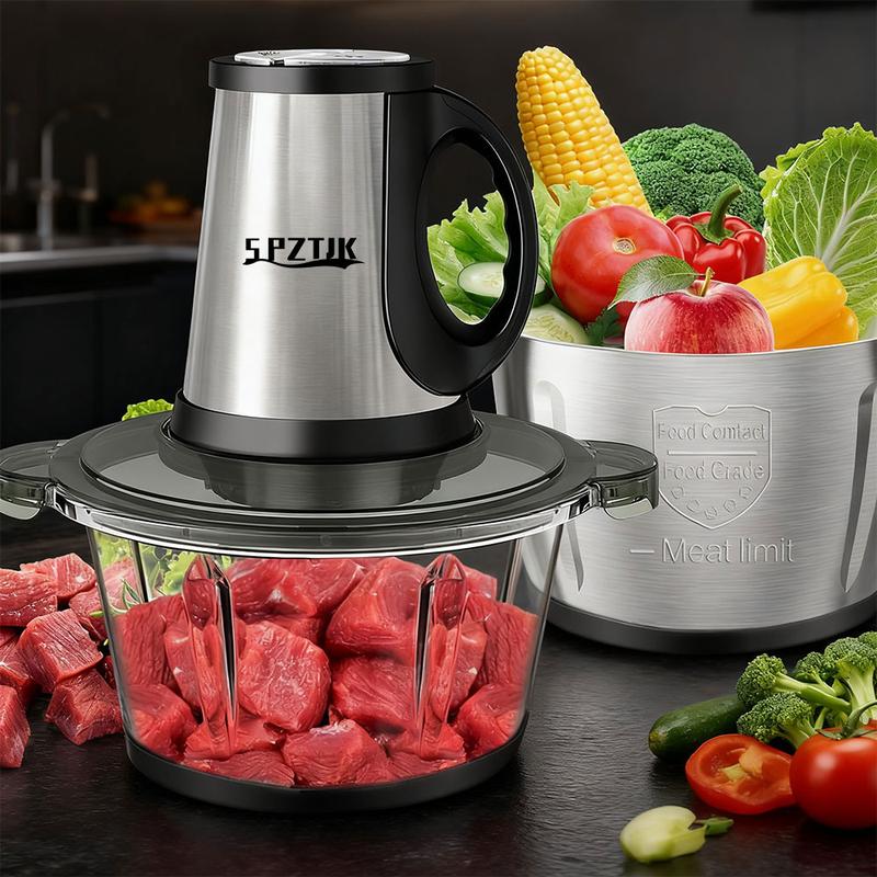 SPZTJK Meat Grinder,Food Processors With 2 Bowls and 4 Bi-Level Blades, Mini Electric Food Chopper 300W, For Baby Food, Meat, Onion, Vegetables