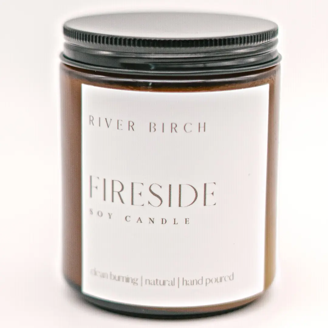 River Birch Fireside Amber Jar 8.5 oz Soy Candle - Clean Burning Natural Organic Cotton Wick Hand Poured Scented Candle