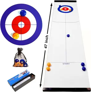 Tabletop Curling Game and Family Fun Board Games Shuffleboard Pucks with 8 Rolllers Gifts for Kids and Adults Travel Compact Storage
