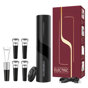 Electric Wine Opener Set  Rechargeable Bottle With Foil / 4 X Vacuum Stoppers/premium Aerator Pourer Corkscrew Remover Automatic Gifts(black)