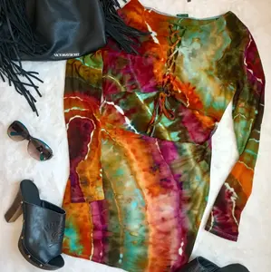 Large Lace Up Cut Out Mini Dress, Geode Tie Dye