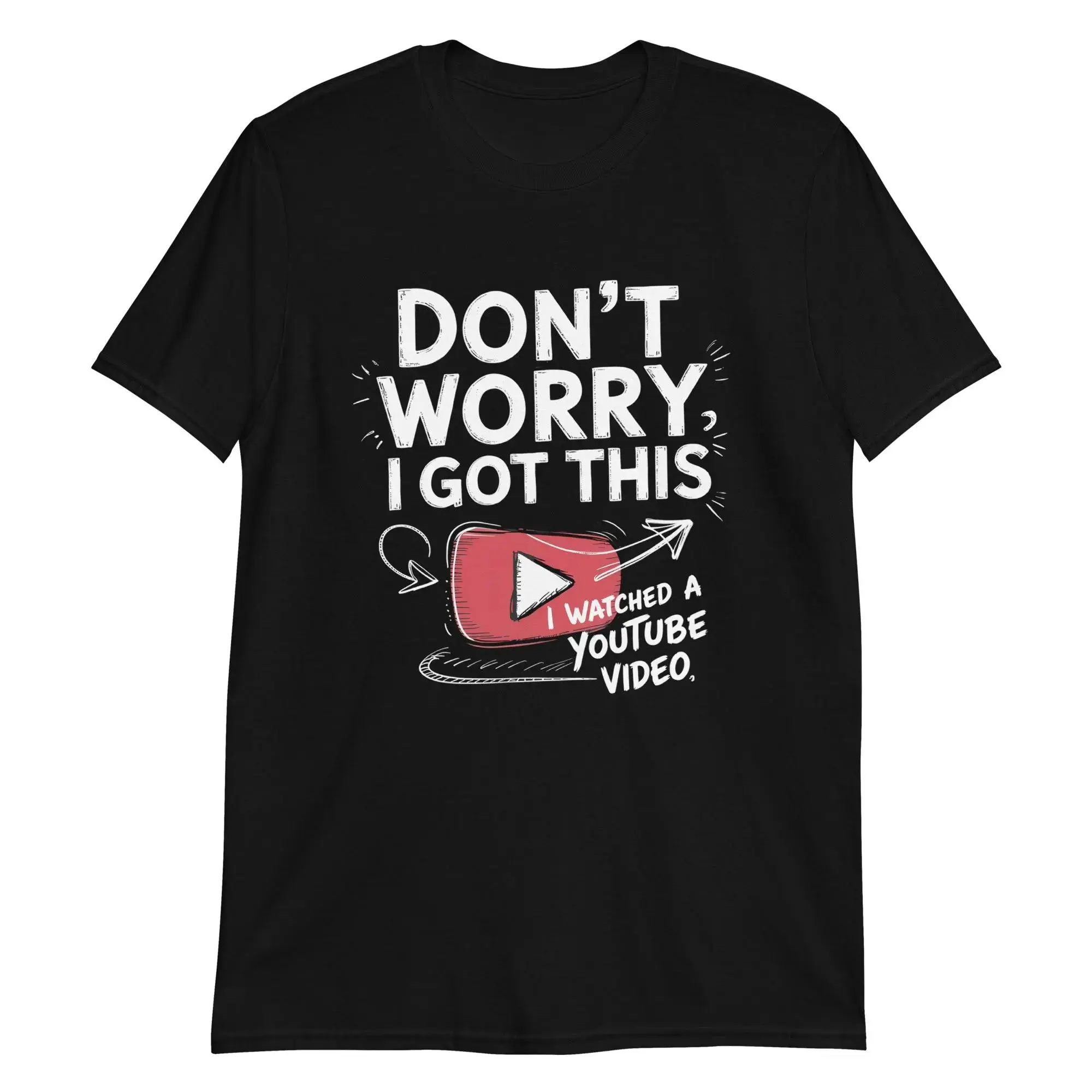 Men's Casual Graphic T-Shirt with Funny "I Watched A YouTube Video" Slogan, Short-Sleeve Round Neck Top for BBQs, Menswear, Shortsleeve, Witty Saying, Funny Quote, Bbq Top, Multi-Size, Humor Lovers