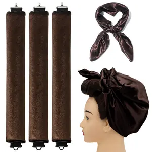 Heatless Hair Curler Overnight Rods Blowout Jumbo, Heatless Curls No Heat Curlers to Sleep in Large Rods Hair Rollers Blowout No Heat Overnight Sleeping Curls Styling Tools - Brown
