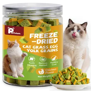 Cat Grass Treats for Indoor Cats, 60g Freeze-Dried Cat Grass & Egg Yolk Treats - Feline Grass Treаts for Hairball Control and Healthy Coat, Chicken Flavor
