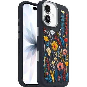 Embroidered Blue iPhone 17 Case | Symmetry Series Cactus Leather