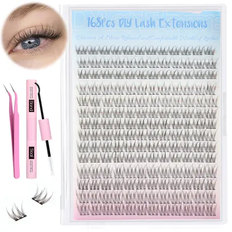 Cosmetic Wispy Cluster Lashes DIY Kit for Adults - 168Pcs 9-12MM Soft PBT Fibers False Lashes, Lightweight Nature Makeup Alternative to Eyelash Extensions
