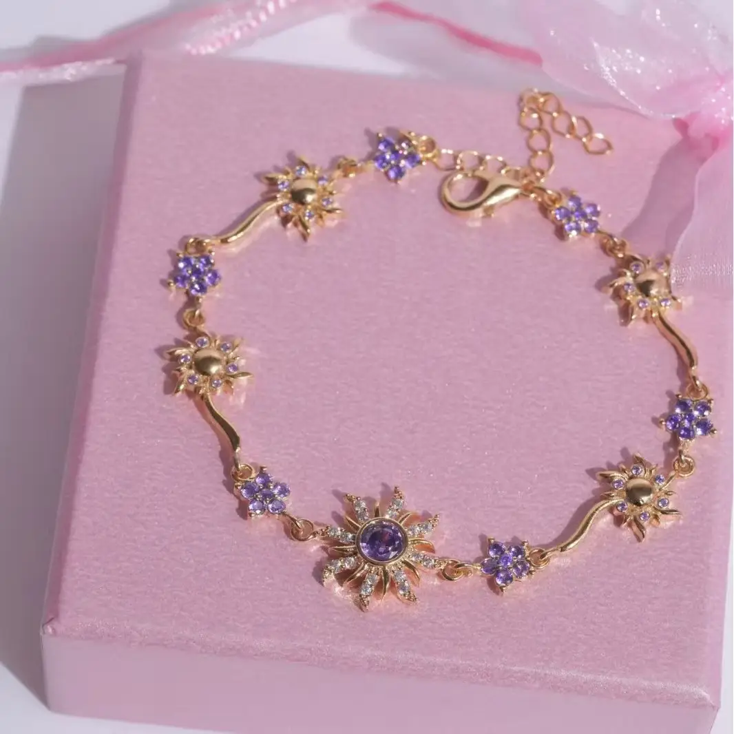Rapunzel Sun Flower Purple Bracelet Inspired Opal Bracelet Sun & Moon Starburst Princess Jewelry