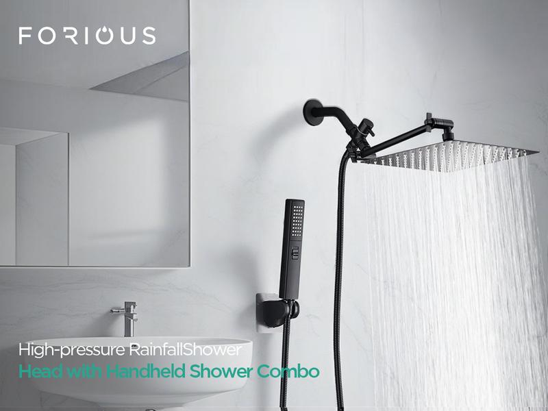Shower Head Combo,10 Inch High Pressure Rain Shower Head，Adjustable Extension Arm, Spray with Long Hose & Tools, Shower Equipment for Home Springtok