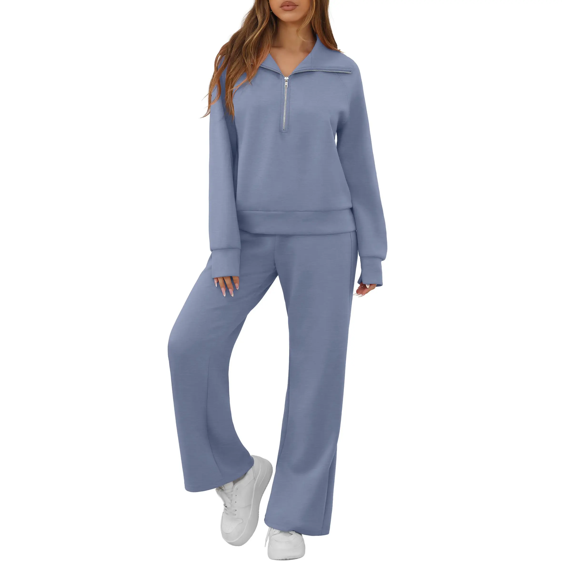 GRECERELLE Lounge Sets For Women 2026 Casual Lapel Half Zip Sweatshirt And Wide Leg Sweatpant 2 Piece Outfits Fall Tracksuit Sets
