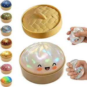 Glitter Dumpling Squishy, Dumpling Squishies, Giant Glitter Bun Squishy, Colorful Sensory Toys Stress Relief Ball, Soft Squeeze Decompression Dough with Food Steamer (White)