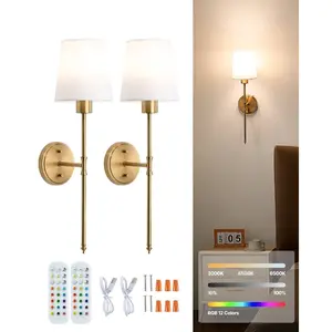 Summervibes VEVOR Battery Operated Wall Sconce Set of 2, 4000mAh Rechargeable Wireless Wall Lights with Remote Control, 30 Lighting Modes, 12 RGB Colors Timer, Dimmable Wall Lamp for Living Room Bedroom Hallway