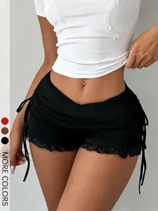 Women's Adjustable Slim Lace Drawstring Shorts, Lace Trim and Side Buckle, Perfect for Date Night, Vacation, Summer Wear