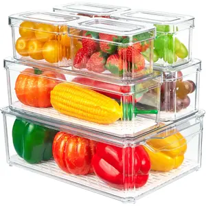 Set of 7 Fridge Organizer, Stackable Fruit Storage Containers for Fridge with lids, BPA-Free Refrigerator Organizer Bins with Drain Tray for Vegetables, Fruits, Food, Drinks