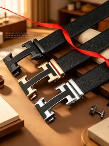 Men's Fashion Genuine Leather Belt, Plain Texture, Trendy Versatile Waistband, Suitable for Business and Casual Wear, Perfect Birthday Gift