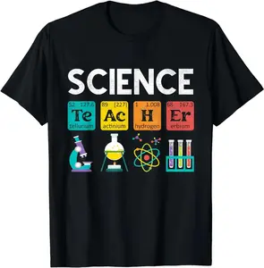 Funny Science Teacher T-Shirt, Periodic Table “TeAcHEr” Graphic Tee, Unisex STEM Shirt Nerd Geek Gift Back To School Classroom Outfit