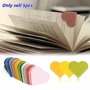 5 Piece Heart-Shaped Vintage Leather Bookmarks, PU Leather Love Bookmark, Portable Gift for Students, Mini Corner Page Marker, Back-To-School Gift