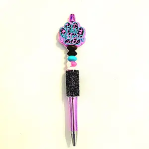 Furr Mama Beaded Focal Pen - Pink, Teal, Black, Twist Open, Black Ink, Free Ink Refill, Makes Great Gift for Birthdays, Graduations & Mother's Day