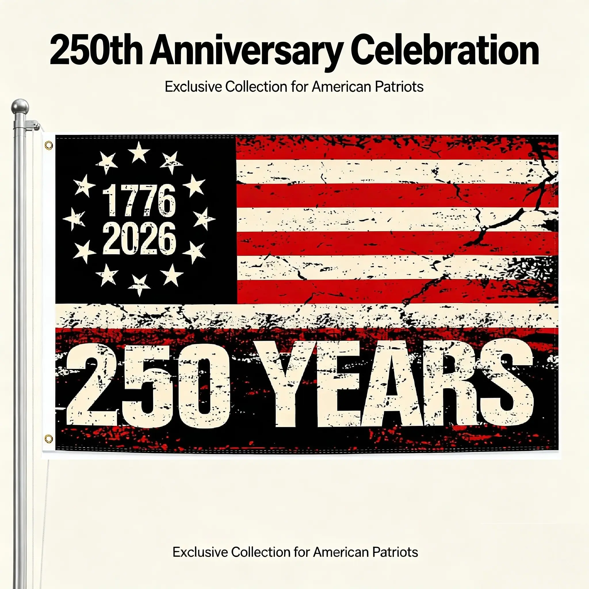 America250 Commemorative USA 250th Anniversary Banner & Flag, 3x5 Ft We the People Polyester, 1776-2026 Double-Sided 3-Ply Heavy-Duty Fade-Resistant Stars and Stripes with Brass Grommets, Windproof for Indoor/Outdoor Independence Day Pride Use (Style 2),,