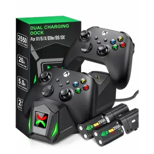 Controller Charger Station with 2 Packs 2x2550mAh Rechargeable Battery for Xbox One/Series X|S Controller,Dual Charging Dock for Xbox One Controller Battery Pack with 4 Battery Covers
