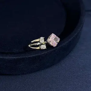 Toi et Moi Twin-Stone Ring - Large Pink Square CZ Sparkling Meaningful "You & Me" Dual-Stone Perfect Jewelry Gift for Any Occasion for friends & lovers