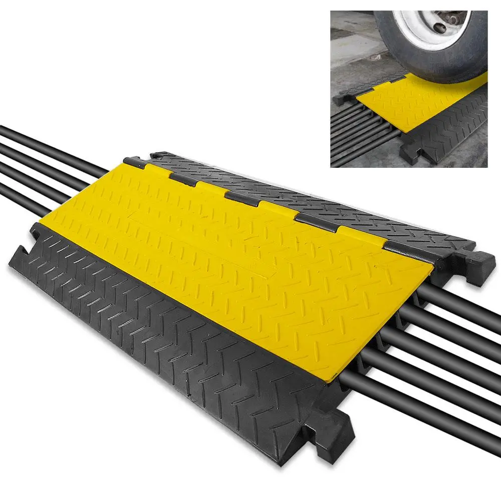 5 Channel Cable Protector Ramp with Flip Open Lid | Heavy Duty Rubber Cable Cover with 33,000 lb Capacity - Waterproof Cord Protector for Wires, Hoses & Cables - Suitable for Driveway, Warehouse, Garage, Events & Outdoor Use