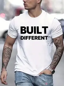 Men's Fitted 'BUILT DIFFERENT' Graphic T-Shirt - Casual Streetwear Slogan Tee, Trendy Self-Expression Men's T Shirt, Slim-Fit Men's Casual Tee, BUILT DIFFERENT Slogan Graphic Top, Long