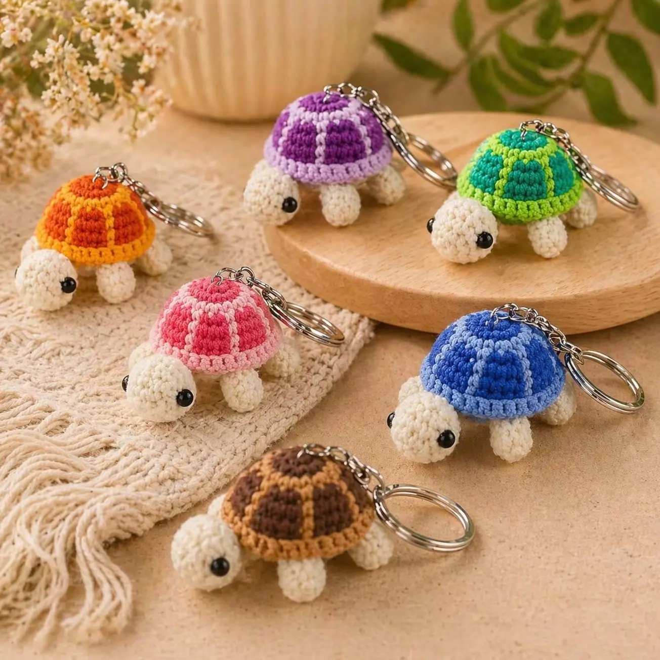 Crochet Turtle Keychain – Amigurumi Turtle Keyring, Cute Plush Turtle Charm, Mini Crochet Animal, Kawaii Turtle Keychain, Bag Charm