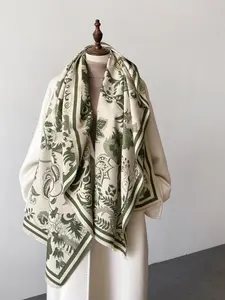 Vintage Floral Print Fringe Trim Shawl, Casual Versatile Scarf for Women & Men, Fashion Accessories for Fall & Winter, Boho Style Scarf