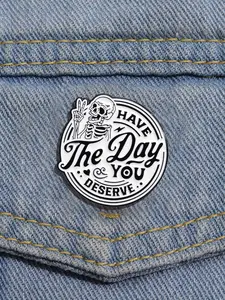 Skeleton & Letter Pattern Brooch, Fashion Brooch for Women & Men, Enamel Pin Suitable for Backpacks, Jeans, Scarves, Hats Decoration, Hat Pins