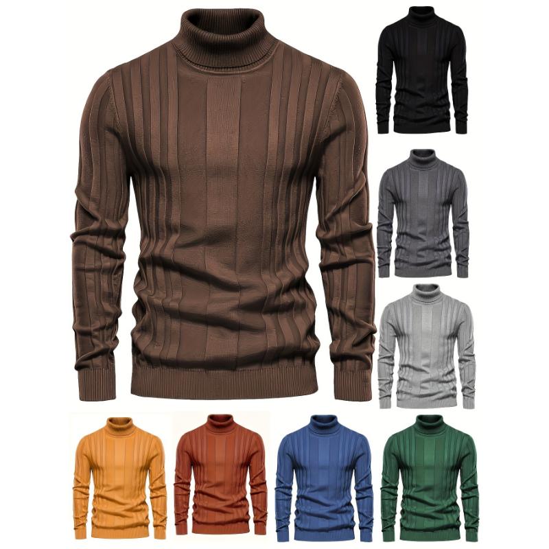 Men's Turtleneck Knitted Sweater - Casual Warm Solid High Stretch Pullover Sweater - For Fall & Winter - For Men - Soft & Comfortable Knit Fabric - Perfect Gift for Cold Weather