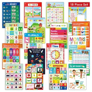 DeerSen-18 Educational Posters for Children Aged 1-7 in 2026 Numbers Animals Shapes Body Parts Days of the Week Months Family School Supplies Classroom Decoration Early Learning