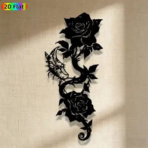 1pc Romantic Dragon with Roses Metal Wall Art & Statue Mural, Iron Craft, Black, Perfect for Bedroom, Boudoir, Love Alcove Decor, Intricate Craftsmanship, Artistic Metalwork, Valentine's Decor, Ideal Gift for Romantic Souls, Ornaments, Decoration