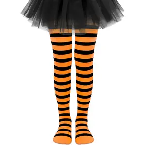 F-SOK17 Toddler Tights Halloween Tights for Girls Stockings Ultra-Soft Baby Girl Stockings Toddler Striped Socks Witch Costume