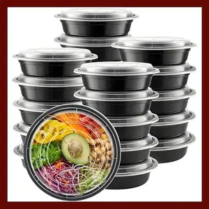 Meal Prep Containers Round [10 Set] x [24 oz] with Lids, 1 compartment, Stackable, Reusable, Leakproof, Food Safe, Microwave, Freezer & Dishwasher Safe for Food Prep Storage (10 Set, 24 oz)