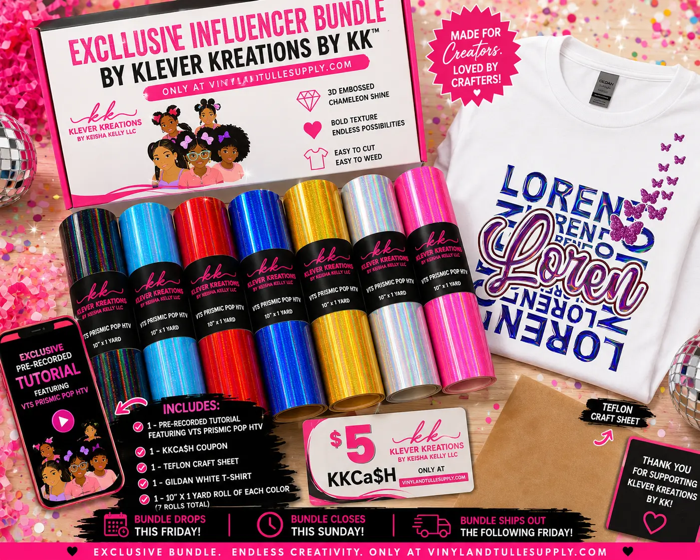 KleverKreationsbyKK x VTS Prismic Pop Exclusive Influencer MEGA Bundle - Heat Transfer Vinyl DIY Craft Supplies for Toys & Hobbies Specialty Projects