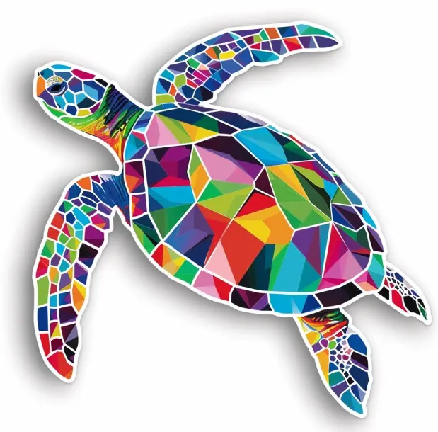 Colorful Sea Turtle Car Decal – Vibrant Geometric Turtle Sticker for Cars, Trucks, Windows, Bumpers, Laptops – Waterproof Vinyl Ocean Animal Art – Tropical Beach Marine Life Gift – Cute, Artistic Sea Turtle Decoration. Sea Animal symbol Auto decoration