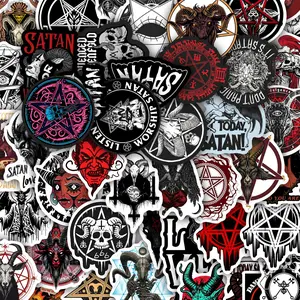 50Pcs Satanic Occult Stickers Pack, Self Adhesive Stickers, Waterproof Gothic Dark Art & Pentagram Vinyl Decals for Laptop, Water Bottle, Journal & Scrapbook, Edgy Gift
