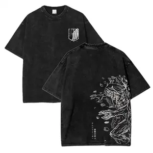 Attack on Titan Anime Oversize Acid Washed T-Shirt, Eren Jeager Anime Tee, AOT Streetwear Style Gift For Him