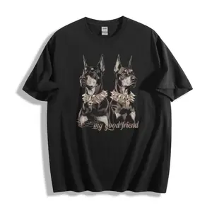 My Good Friend Doberman Graphic T-Shirt, Cool Dog Print Tee, Casual Oversized Cotton Top for Men, Streetwear Aesthetic, Dog Lover Gift, Summer Fashion