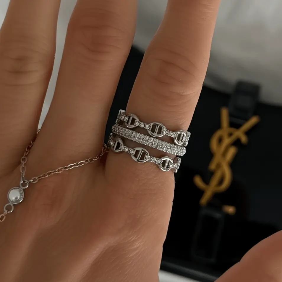 EVRY JEWELS Gold or Silver Plated Women's Hypoallergenic Dolce Iconic Stacked Ring