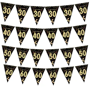 18 21 30 40 50 60 70 80th Birthday Party Decoration Black Gold Flag Banner Triangle Flag