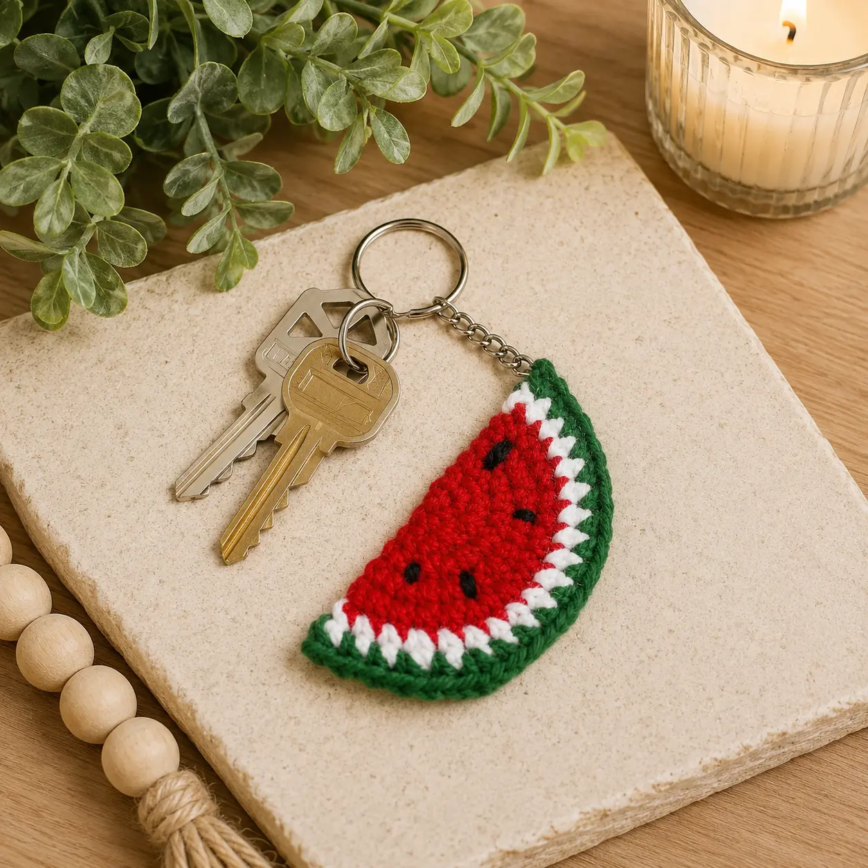 Handmade Crocheted Watermelon Keychain - keychain, house keys, car keys, keychain, bag, backpack, diaper bags, sipper pulls, tote accessory