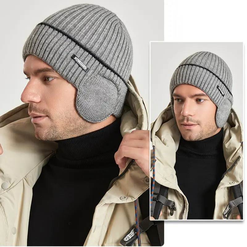 Unisex Knitted Beanie Hat, Thick Velvet Lined for Winter Warmth and Ear Protection, Outdoor Protective Gear